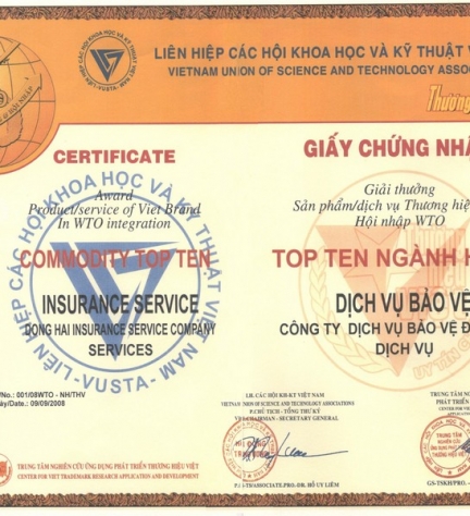 Cúp vàng Topten cho dịch vụ “Uy tín chất lượng – Thương hiệu Việt trong thời kỳ hội nhập WTO” các nă